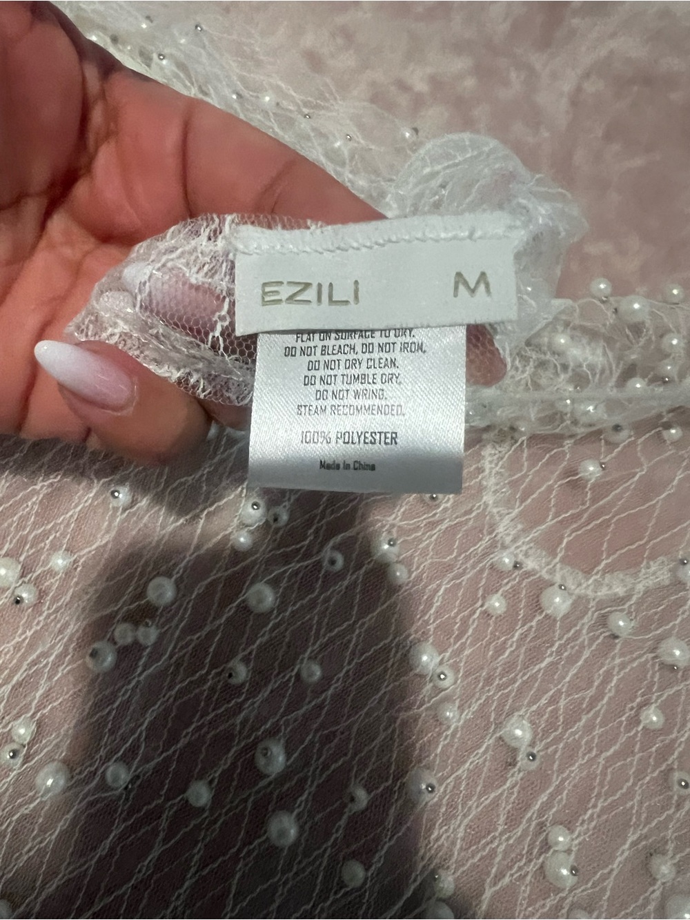 Ezili Pink Pearl-Embellished Mesh Top - Feminine Sheer Overlay